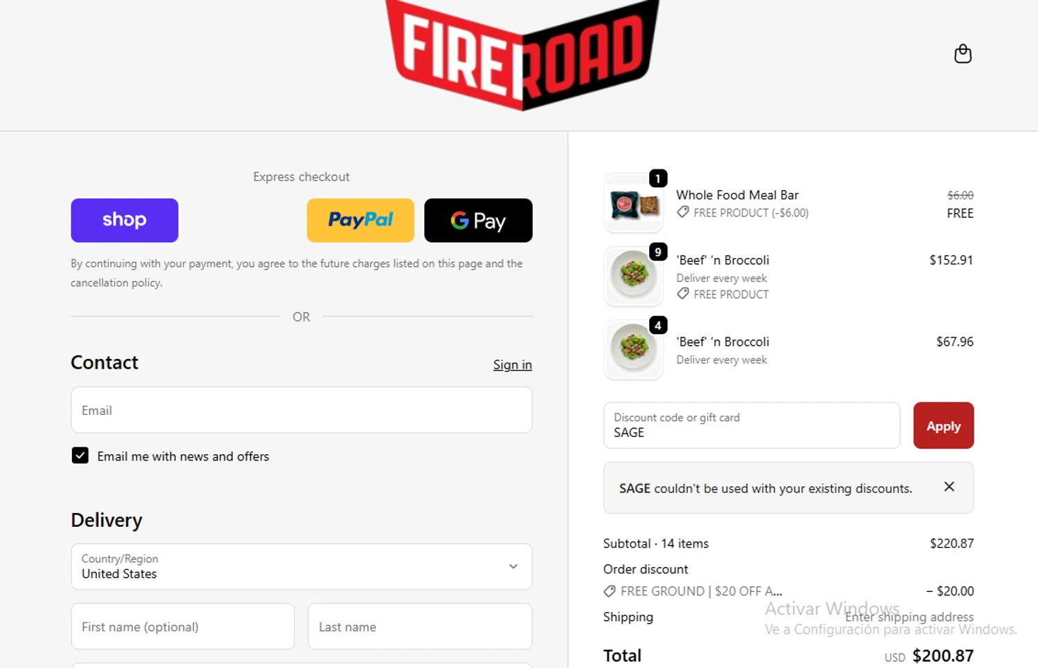 FireRoad promo code screenshot showing code SAGE applied at FireRoad checkout page. Uploaded by SimplyCodes community member Gary_23 on Dec 11, 2025