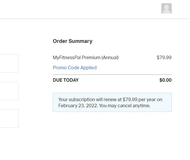 where to use MyFitnessPal promo code box