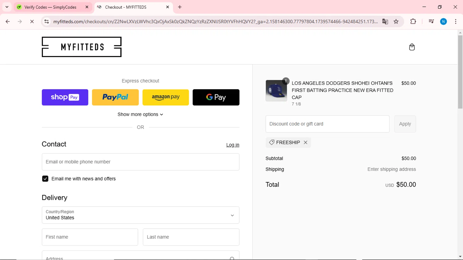 My Fitteds discount code screenshot showing code FREESHIP applied at My Fitteds checkout page. Uploaded by SimplyCodes community member QuestOwl6398 on Feb 14, 2025