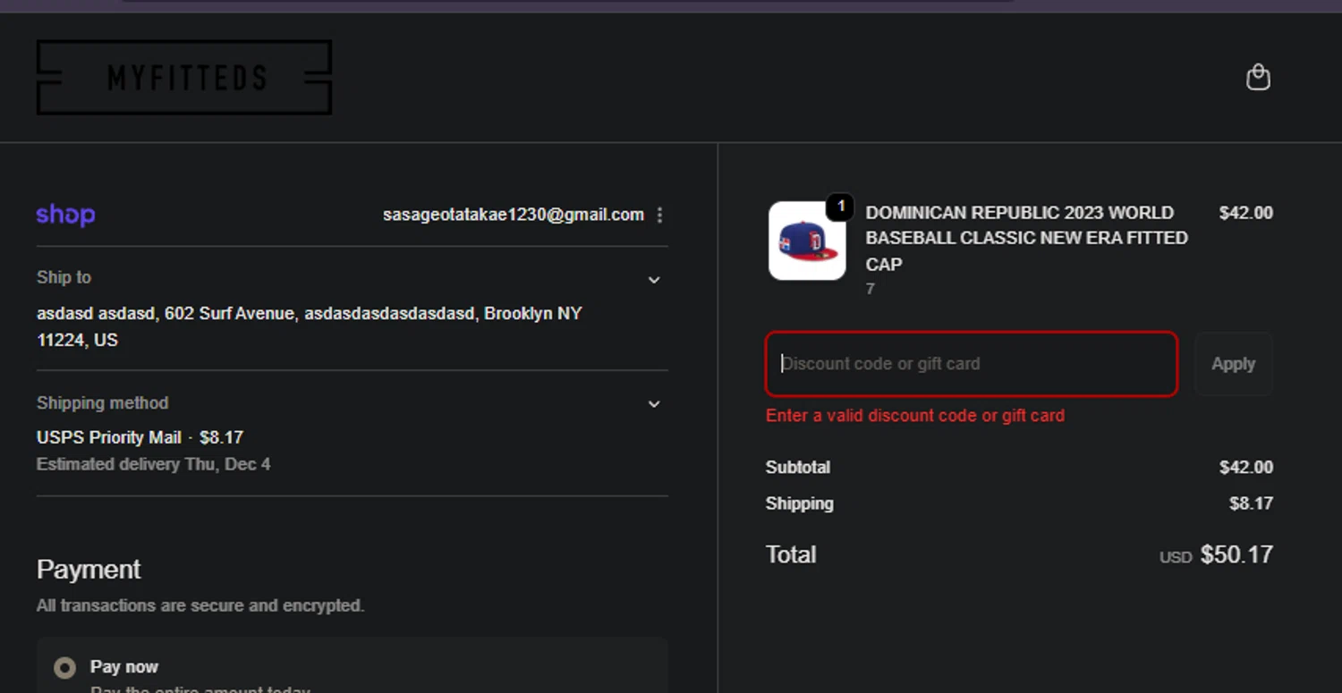My Fitteds discount code screenshot showing code STOCKUP applied at My Fitteds checkout page. Uploaded by SimplyCodes community member PedroNavaja on Nov 30, 2025