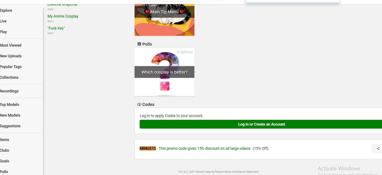 MyFreeCams promo code screenshot showing code MINUS15 applied at MyFreeCams checkout page. Uploaded by SimplyCodes community member Lioniel on Nov 29, 2025