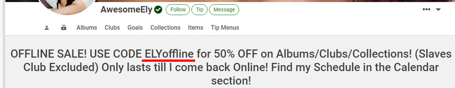 MyFreeCams promo code screenshot showing code ELY0ffline applied at MyFreeCams checkout page. Uploaded by SimplyCodes community member RonaldAcunaJr on Oct 24, 2025