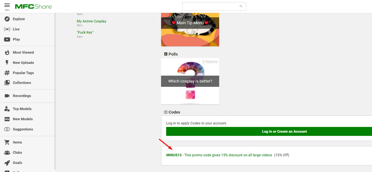 MyFreeCams promo code screenshot showing code MINUS15 applied at MyFreeCams checkout page. Uploaded by SimplyCodes community member carlosrivero on Sep 20, 2025