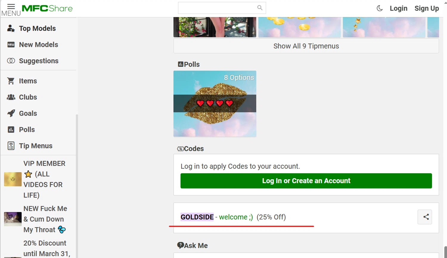 MyFreeCams promo code screenshot showing code GOLDSIDE applied at MyFreeCams checkout page. Uploaded by SimplyCodes community member morella687 on Jun 3, 2026