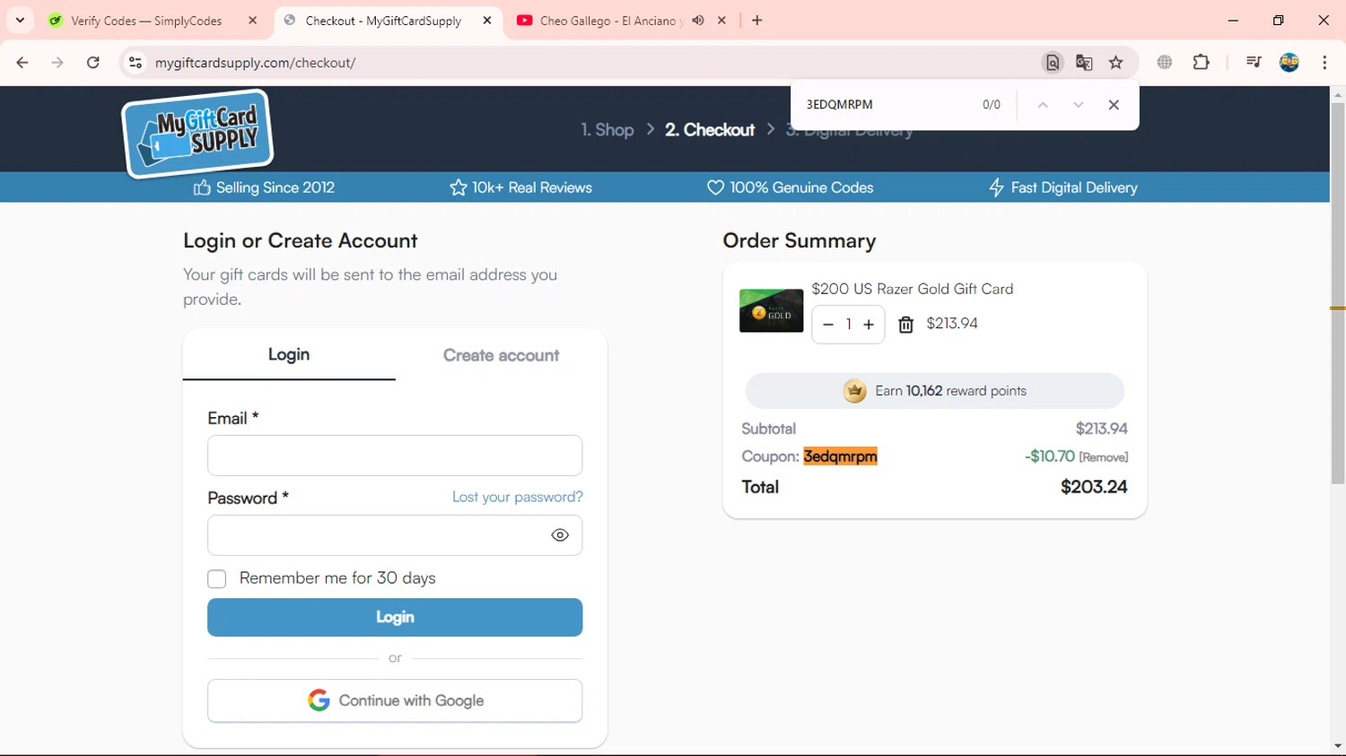 where to use MyGiftCardSupply promo code box