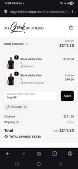 Bogo40 coupon verification screenshot