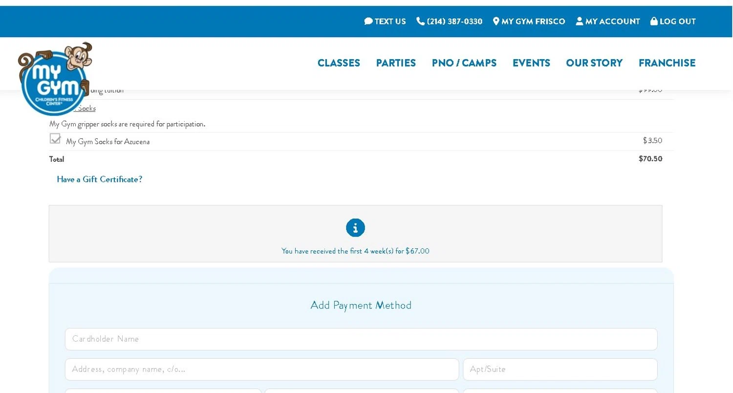 My Gym promo code screenshot showing code WINTER67 applied at My Gym checkout page. Uploaded by SimplyCodes community member LAMINEJAMAL on Jan 29, 2026