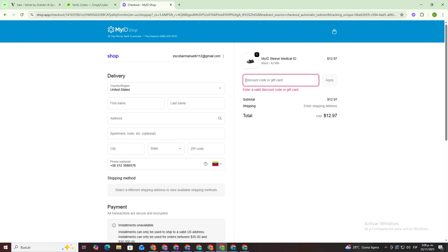 MyID Shop coupon code screenshot showing code SAVE10 applied at MyID Shop checkout page. Uploaded by SimplyCodes community member SavvySaver6248 on Nov 25, 2025