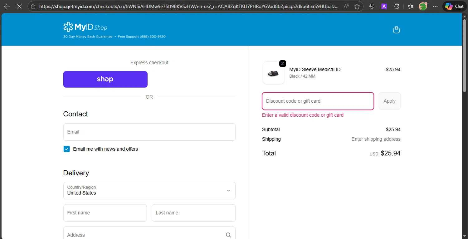 MyID Shop coupon code screenshot showing code GET10NOW applied at MyID Shop checkout page. Uploaded by SimplyCodes community member PrincessCoupon on Nov 25, 2025