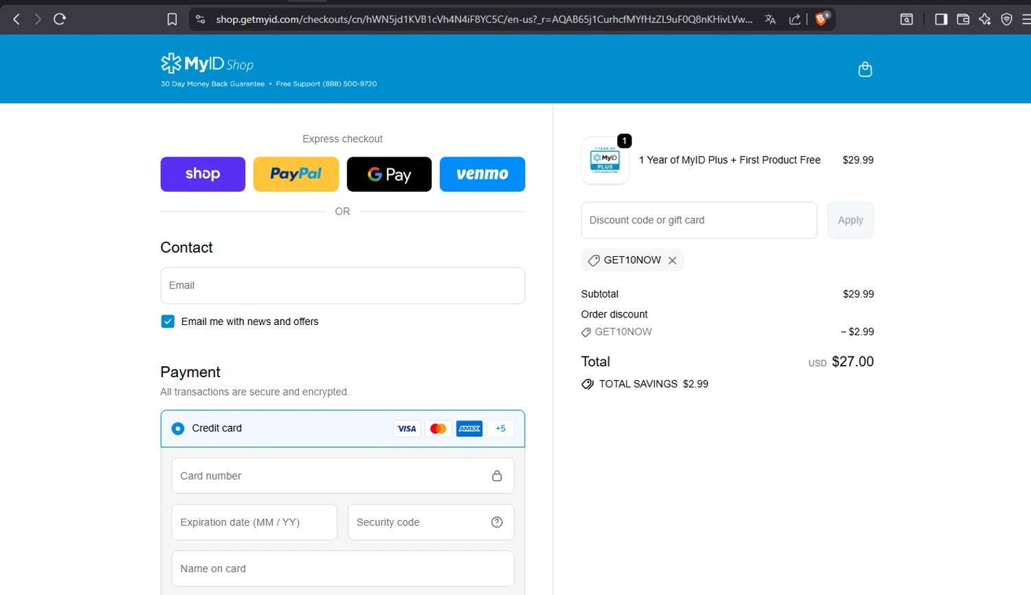 MyID Shop coupon code screenshot showing code get10now applied at MyID Shop checkout page. Uploaded by SimplyCodes community member crischidy25 on Dec 2, 2025