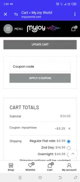 MYCARTNOW coupon verification screenshot