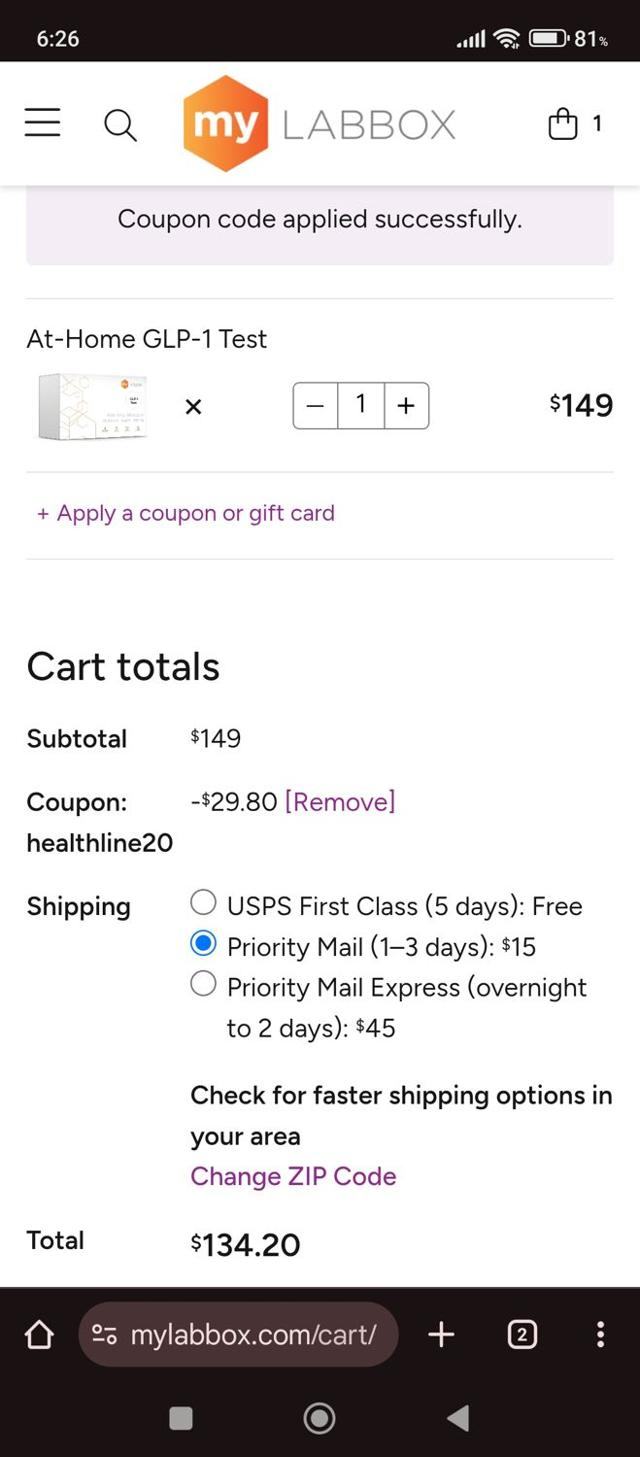 myLAB Box checkout page showing myLAB Box promo code box | Screenshot taken by SimplyCodes community member on Sep 4, 2025