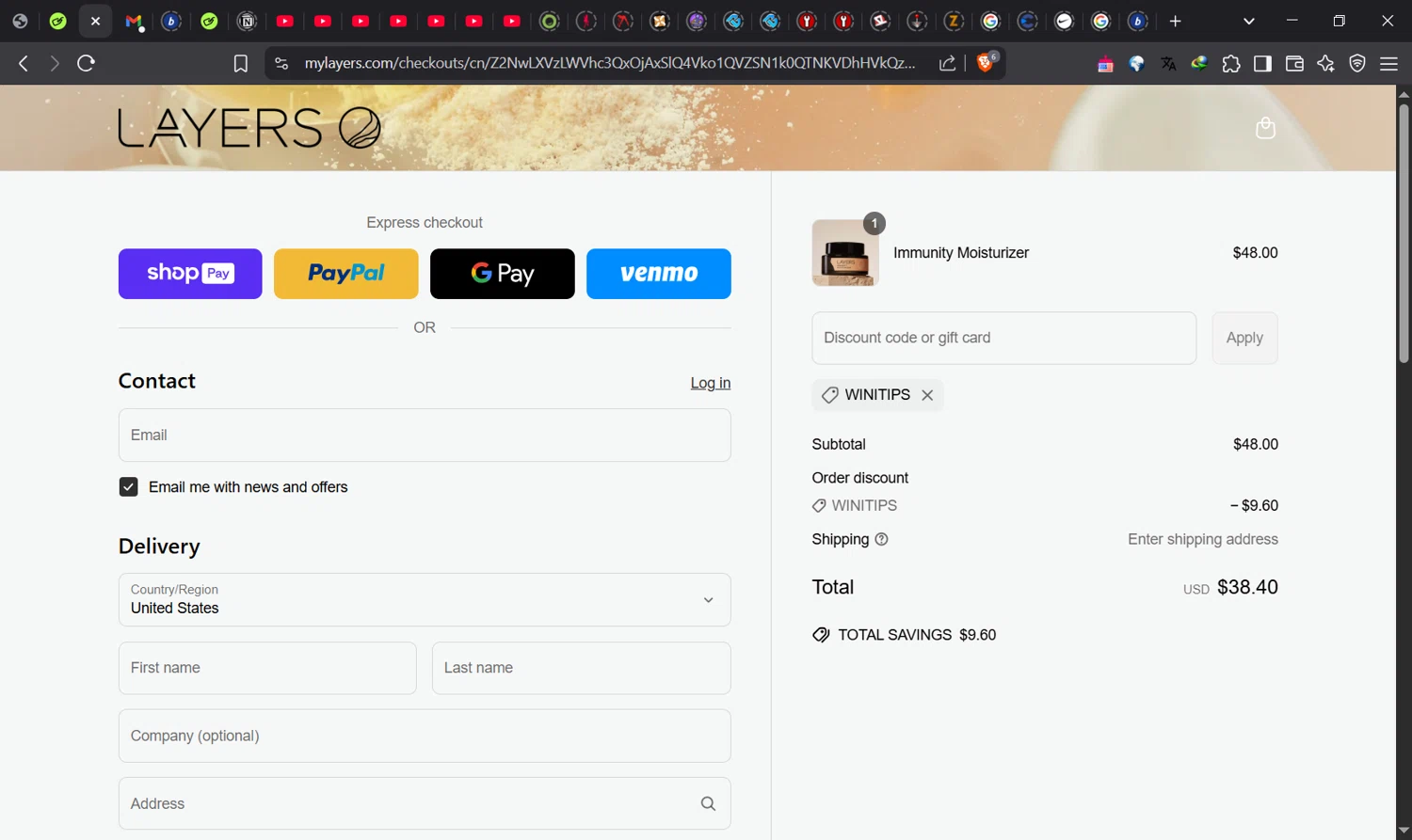 Layers discount code screenshot showing code WINITIPS applied at Layers checkout page. Uploaded by SimplyCodes community member Norman_KSD on May 2, 2025
