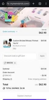 BRICKS coupon verification screenshot