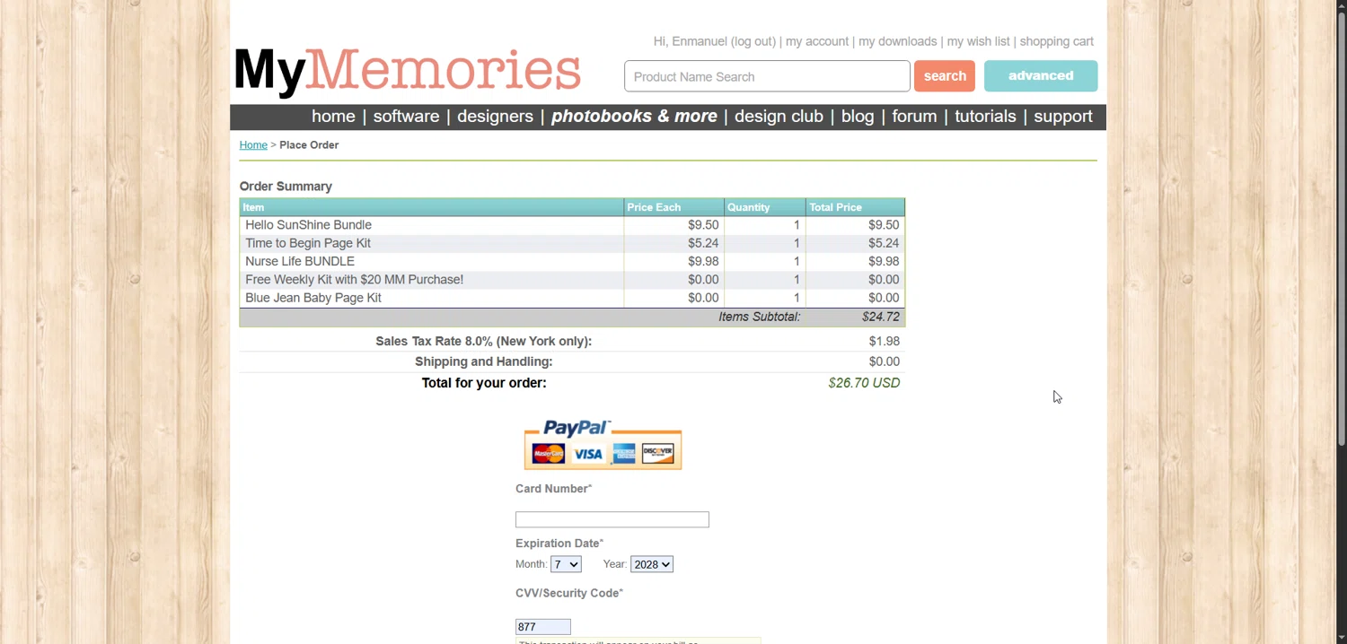MyMemories Digital Scrapbooking promo code screenshot showing code May18AIMH applied at MyMemories Digital Scrapbooking checkout page. Uploaded by SimplyCodes community member Enmanuel99 on May 18, 2026