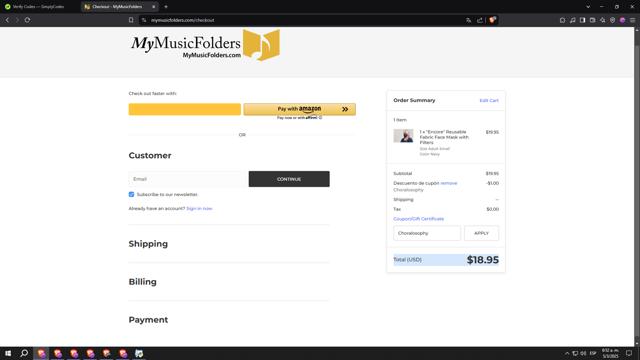 My Music Folders checkout page showing My Music Folders promo code box | Screenshot taken by SimplyCodes community member on Mar 5, 2025