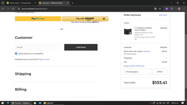 My Music Folders checkout page showing My Music Folders promo code box | Screenshot taken by SimplyCodes community member on Mar 5, 2025