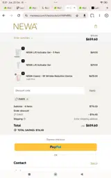 NEWA coupon verification screenshot