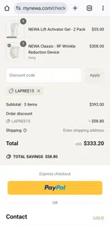 NEWA coupon verification screenshot