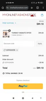 GOFASHION coupon verification screenshot