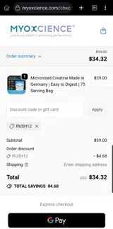 RUSH12 coupon verification screenshot