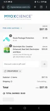 CREAPURE20 coupon verification screenshot