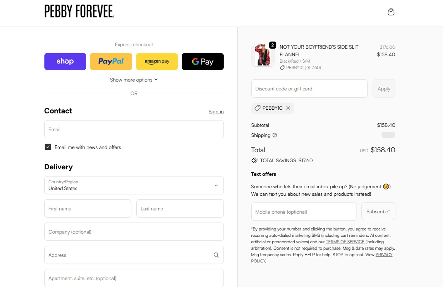 My Pebby Forevee promo code screenshot showing code PEBBY10 applied at My Pebby Forevee checkout page. Uploaded by SimplyCodes community member Powerrangerazul on Oct 18, 2025