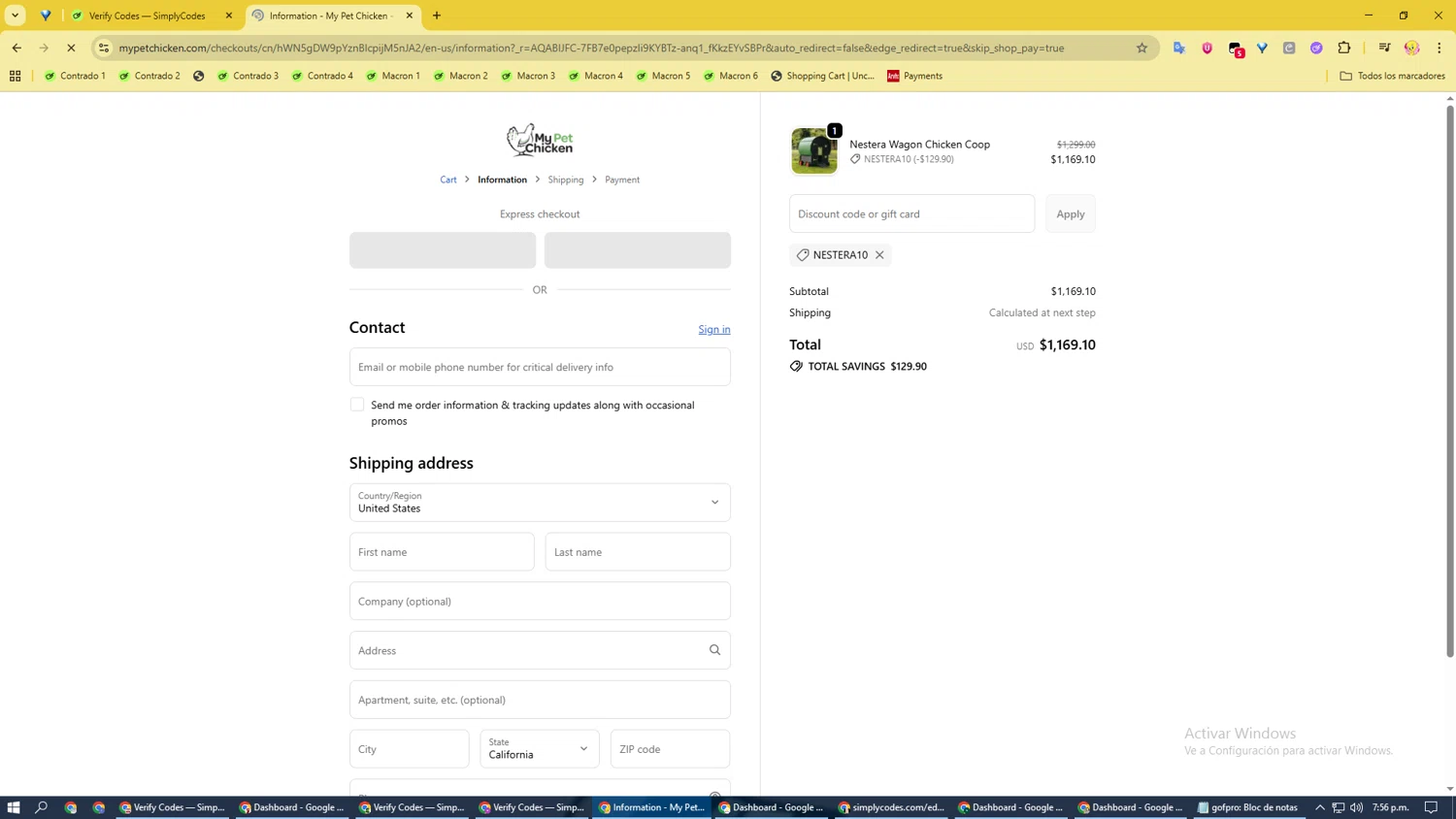 My Pet Chicken discount code screenshot showing code Nestera10 applied at My Pet Chicken checkout page. Uploaded by SimplyCodes community member GloriousRanger3439 on Nov 24, 2025