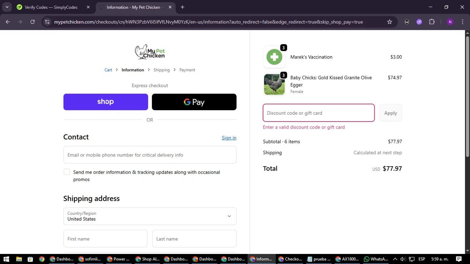 My Pet Chicken discount code screenshot showing code HATCH2025 applied at My Pet Chicken checkout page. Uploaded by SimplyCodes community member NATAAAAAANAELCANO on Sep 26, 2025