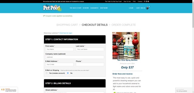My Pet Peed checkout page showing My Pet Peed coupon code box | Screenshot taken by SimplyCodes community member on Jul 25, 2025