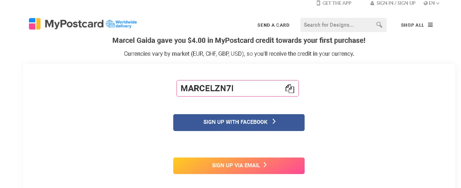 MyPostcard promo code screenshot showing code MARCELZN7I applied at MyPostcard checkout page. Uploaded by SimplyCodes community member tuvalu10 on Sep 8, 2025
