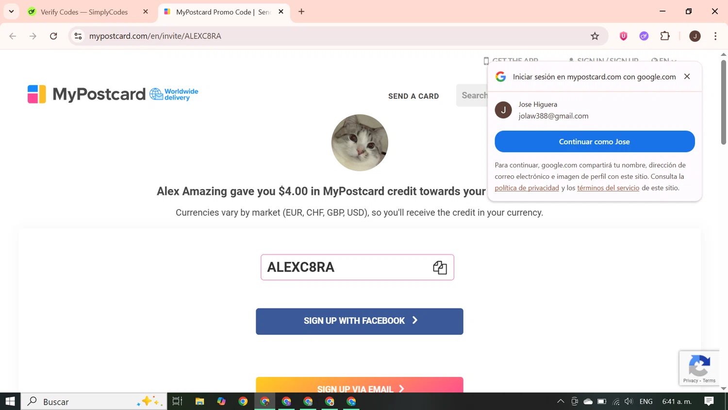 MyPostcard checkout page showing MyPostcard promo code box | Screenshot taken by SimplyCodes community member on Sep 19, 2025