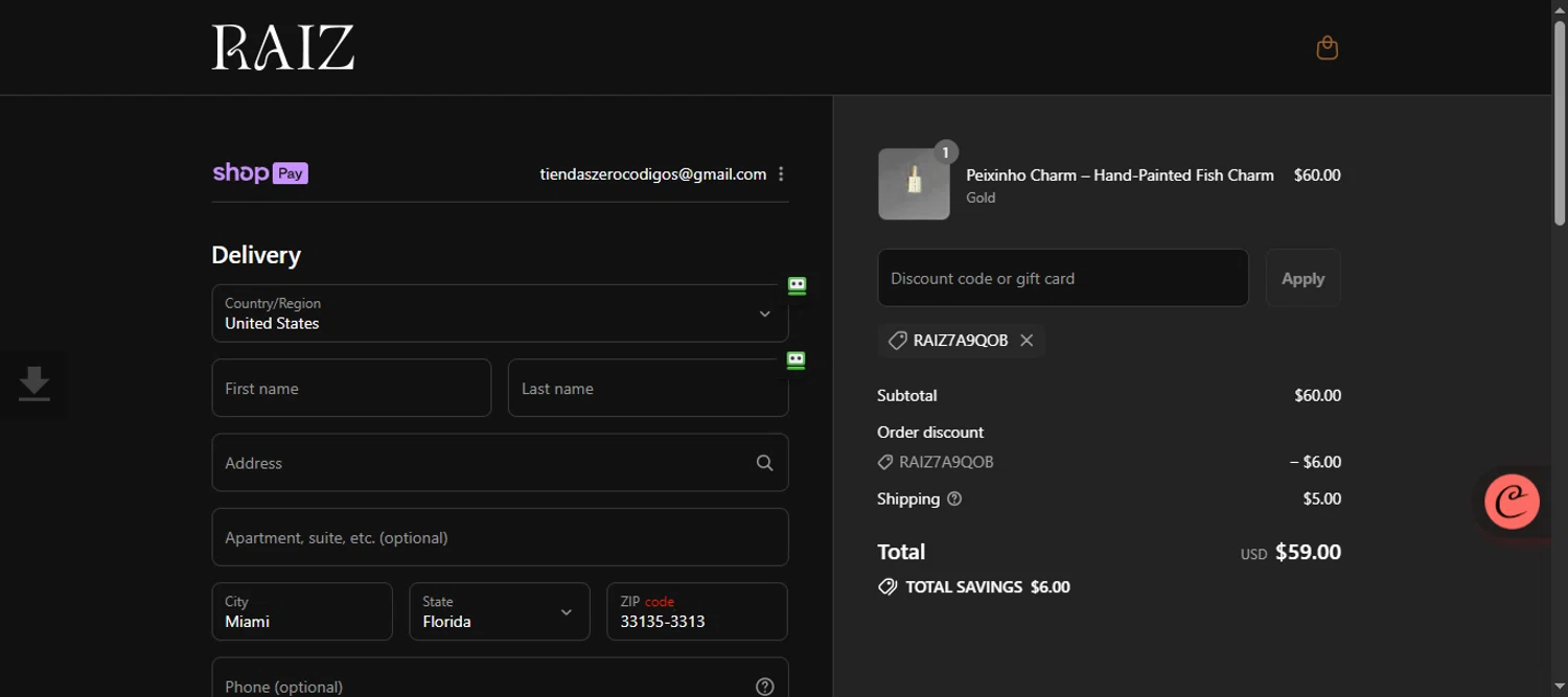 Raiz promo code screenshot showing code RAIZ7A9QOB applied at Raiz checkout page. Uploaded by SimplyCodes community member 111111 on Aug 14, 2025