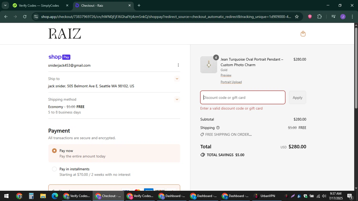 Raiz promo code screenshot showing code free10 applied at Raiz checkout page. Uploaded by SimplyCodes community member sniderjack453 on Jul 17, 2025