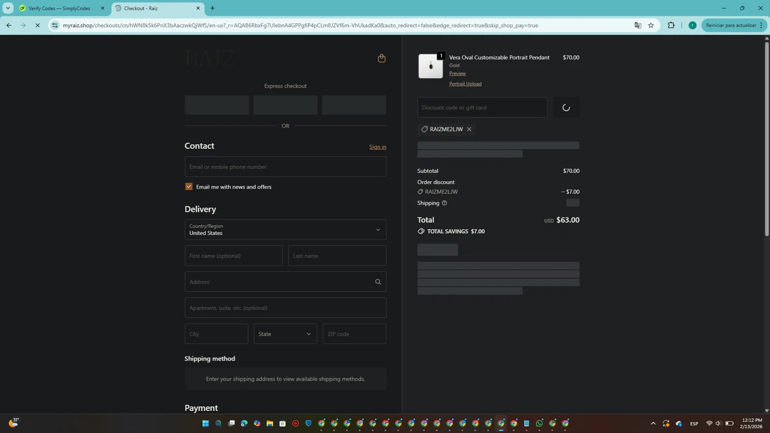 Raiz promo code screenshot showing code raizMe2LjW applied at Raiz checkout page. Uploaded by SimplyCodes community member SavingsRanger5017 on Feb 13, 2026