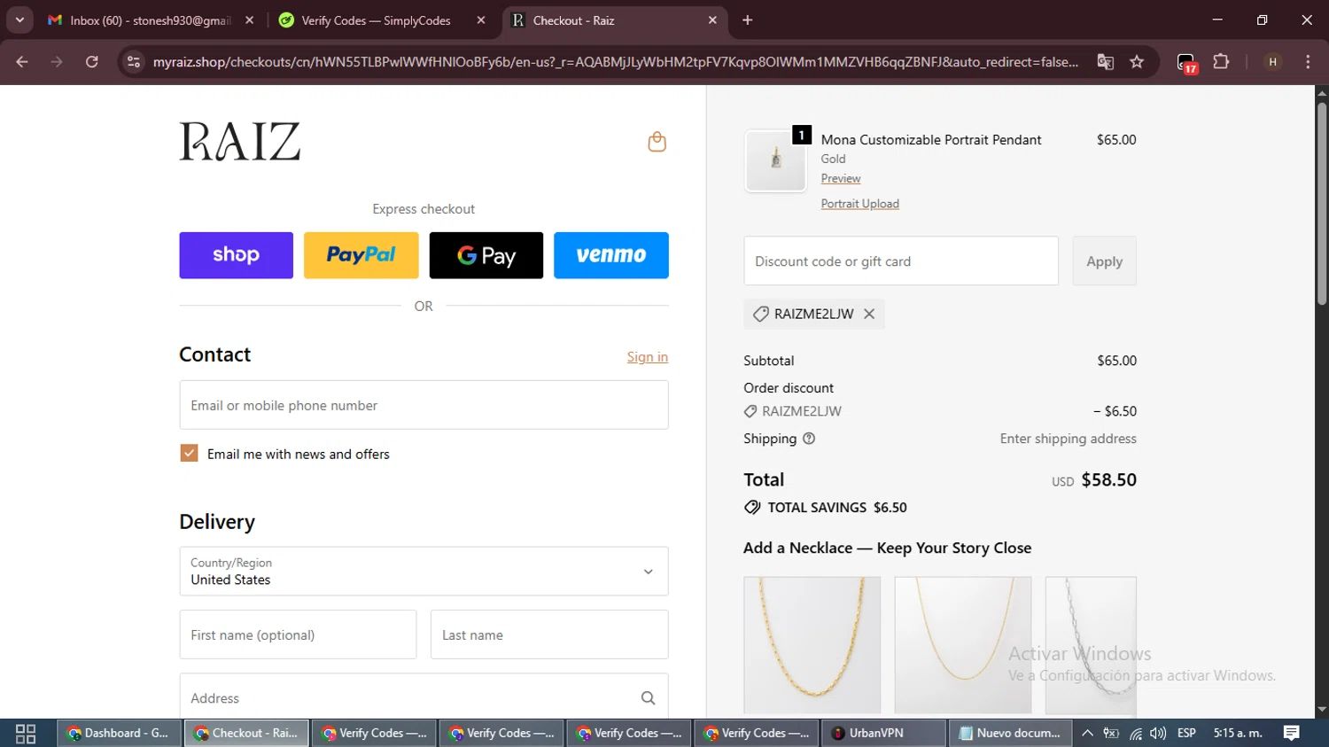 Raiz promo code screenshot showing code raizMe2LjW applied at Raiz checkout page. Uploaded by SimplyCodes community member VictoriousPioneer8823 on Nov 9, 2025