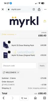 WELCOME15 coupon verification screenshot