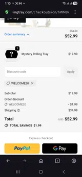 Welcome20 coupon verification screenshot
