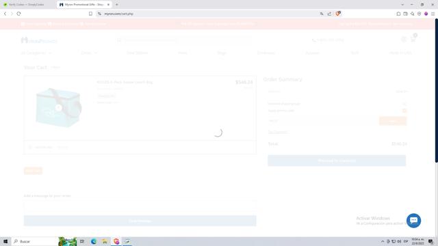 Myron checkout page showing Myron promo code box | Screenshot taken by SimplyCodes community member on Jun 22, 2025