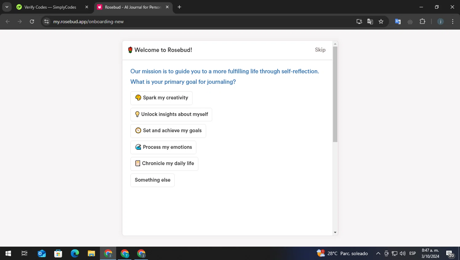 Rosebud checkout page showing Rosebud promo code box | Screenshot taken by SimplyCodes community member on Oct 3, 2024