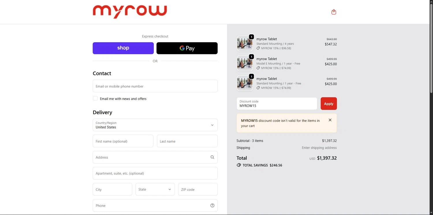 myrow promo code screenshot showing code MYROW15 applied at myrow checkout page. Uploaded by SimplyCodes community member Depressive on Oct 4, 2025