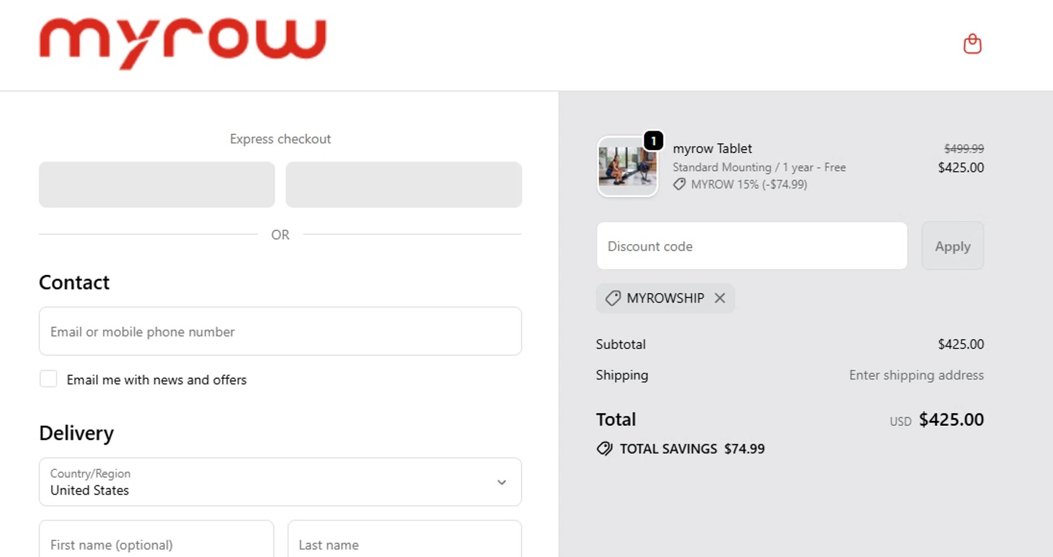 myrow promo code screenshot showing code MYROWSHIP applied at myrow checkout page. Uploaded by SimplyCodes community member aumentadax10 on Sep 25, 2025