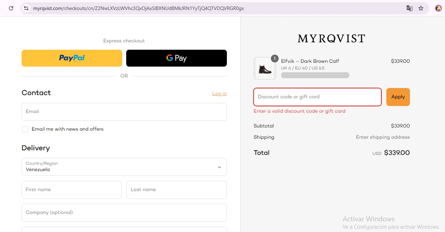Myrqvist discount code screenshot showing code SPRING15 applied at Myrqvist checkout page. Uploaded by SimplyCodes community member VictoriousFox7135 on Mar 21, 2025