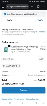 ALEXANDER15 coupon verification screenshot