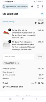 RAMADAN10 coupon verification screenshot
