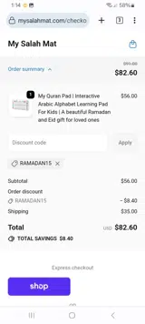 RAMADAN15 coupon verification screenshot