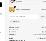 MYSA Natural Wine coupon verification screenshot