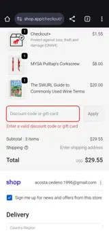 MYSA Natural Wine coupon verification screenshot