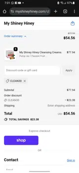 CLEAN30 coupon verification screenshot