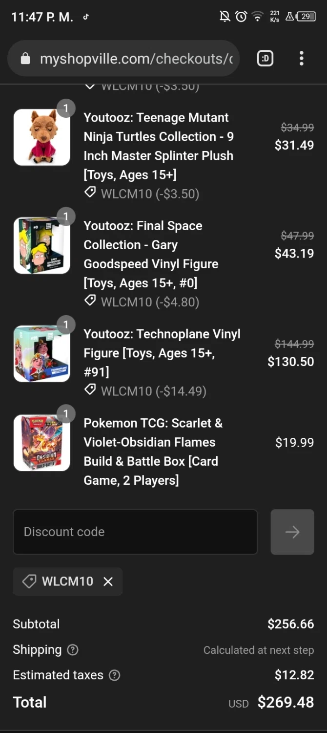 MyShopville checkout page showing MyShopville promo code box | Screenshot taken by SimplyCodes community member on May 29, 2023